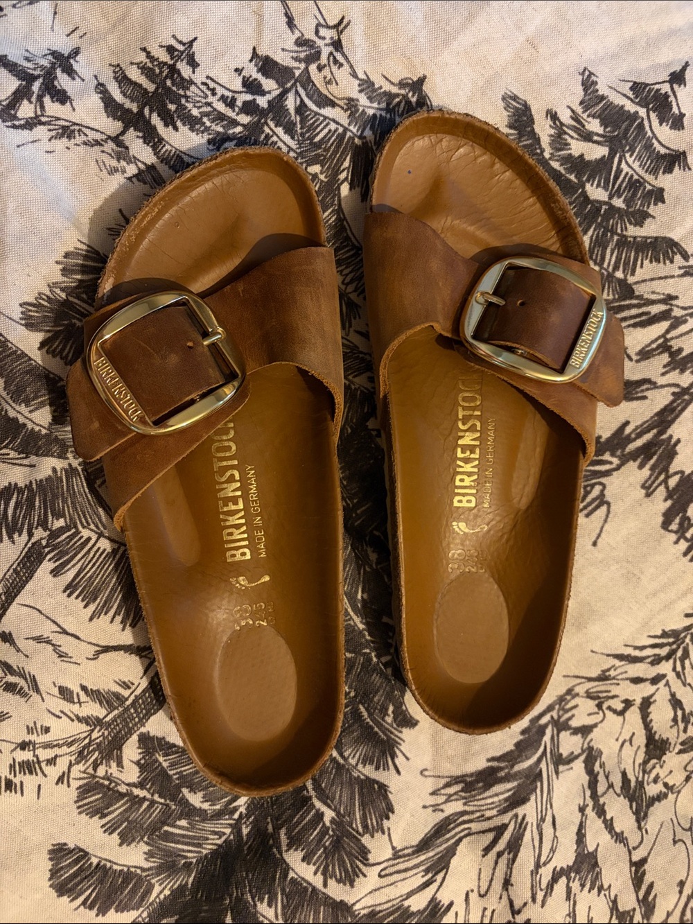 Birkenstock Brown Leather Slide Sandals with Large Buckle